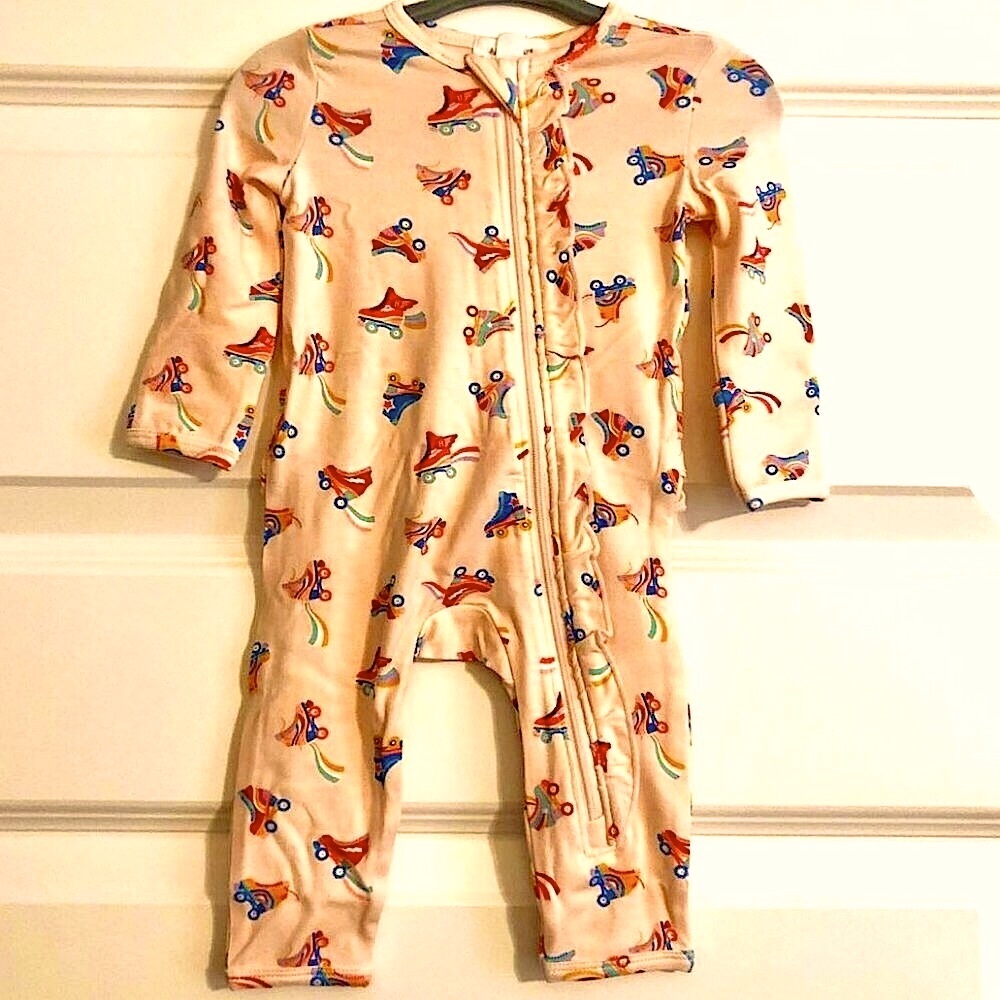 NWT ANGEL DEAR Ruffles & Roller Skates Playsuit 1-Pc Zip-up Pink 0-3 Months